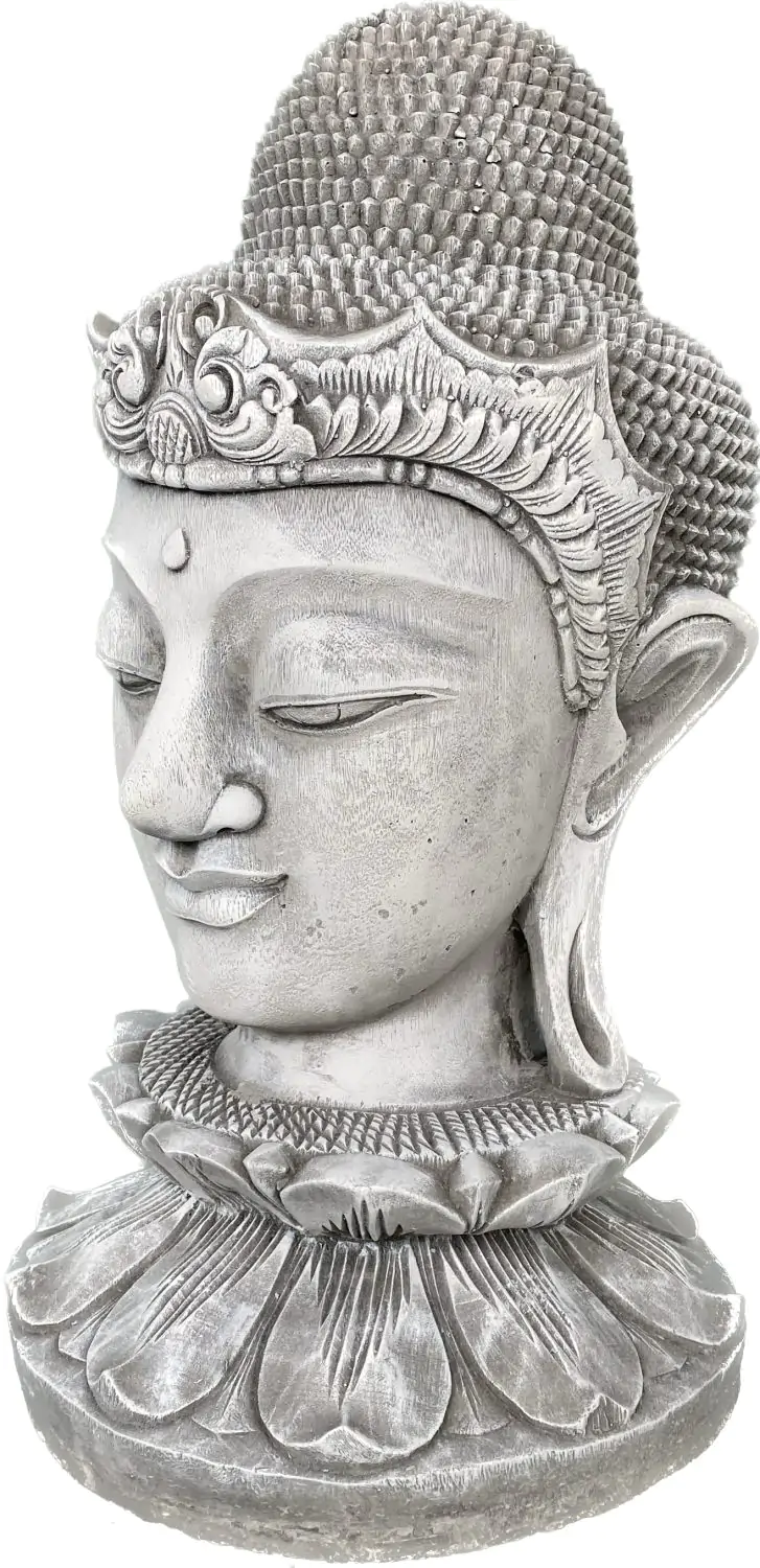  Product image 2 of the product “Champa - Buddha Head on Lotus bud, 50cm H | cast stone ”